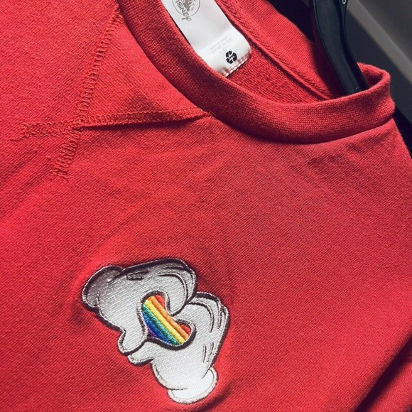 Disney Red Rainbow Collection Mickey Mouse Heart Hands Pullover Sweater Size S - Picture 2 of 2